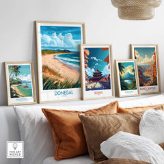 Donegal Print among travel posters of various destinations including the Philippines, Beijing, and the Grand Canyon.