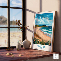 Donegal Print featuring the scenic beauty of Donegal, Ireland displayed in a stylish frame by a window.