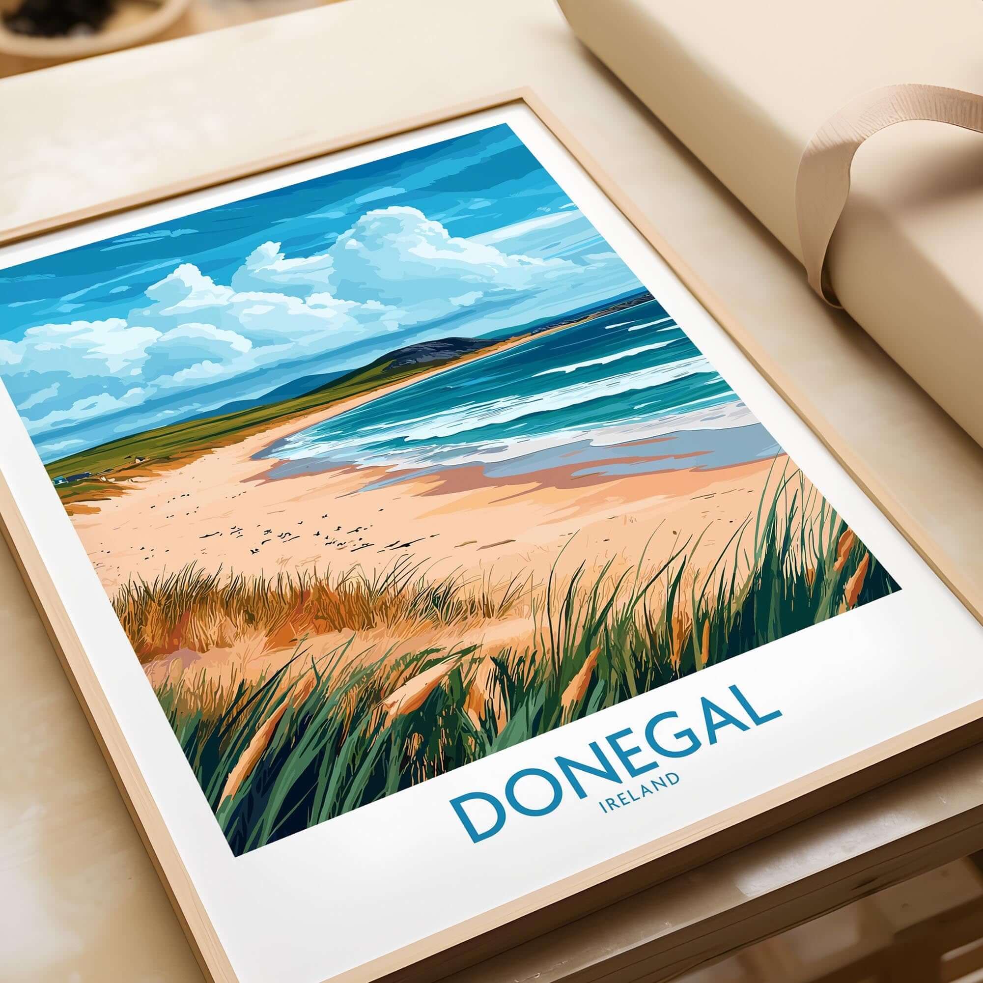 Donegal Print showcasing the scenic beauty of Ireland's Wild Atlantic Way with vibrant colors and landscapes.