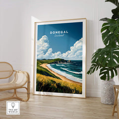Donegal Travel Print showcasing Ireland's breathtaking landscape in a stylish home decor setting.
