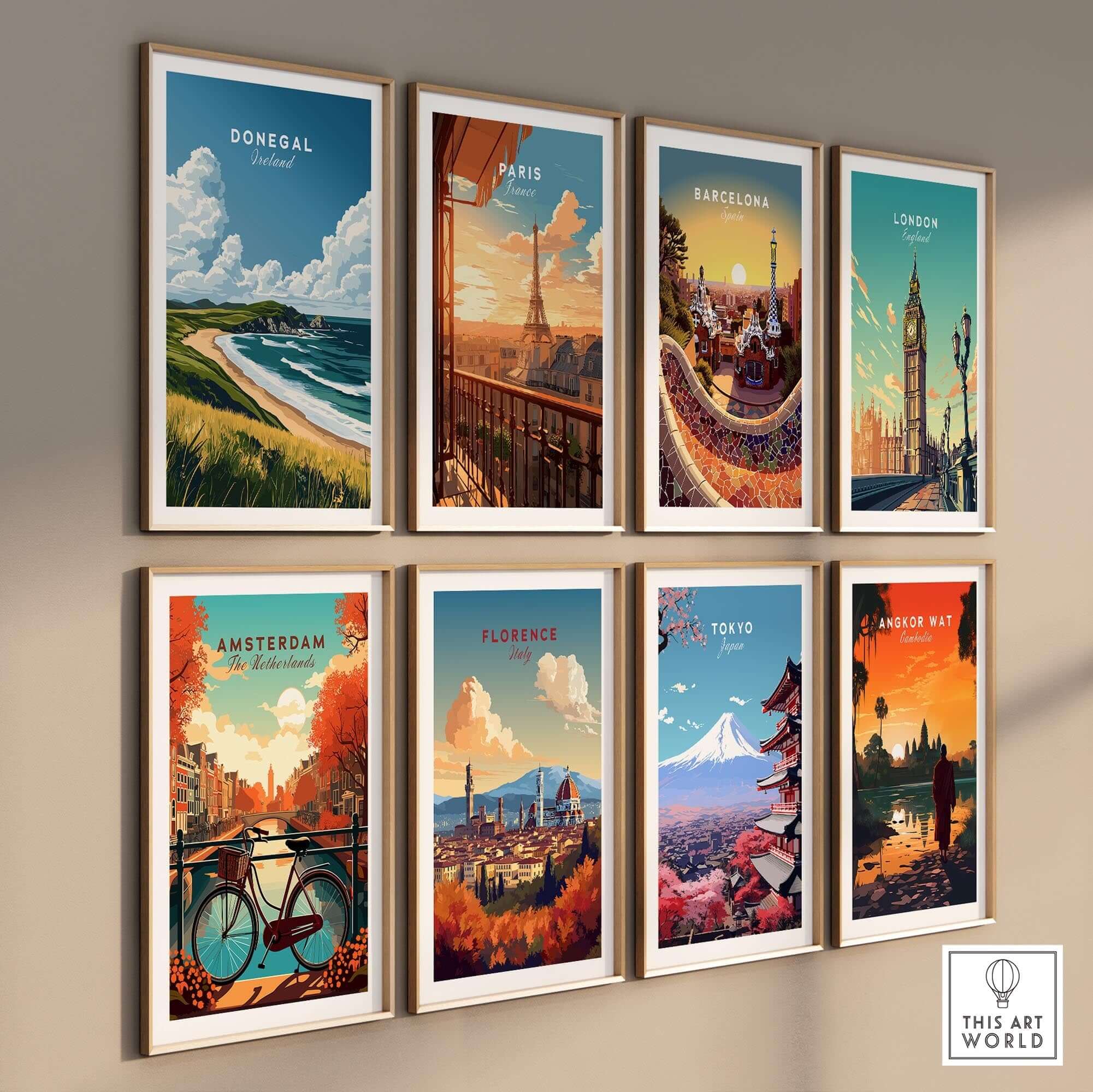 Donegal Travel Print and other city wall art showcasing iconic landmarks and beautiful landscapes.