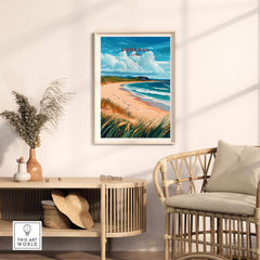 Donegal Wall Art poster featuring beach and ocean view in a modern interior setting.