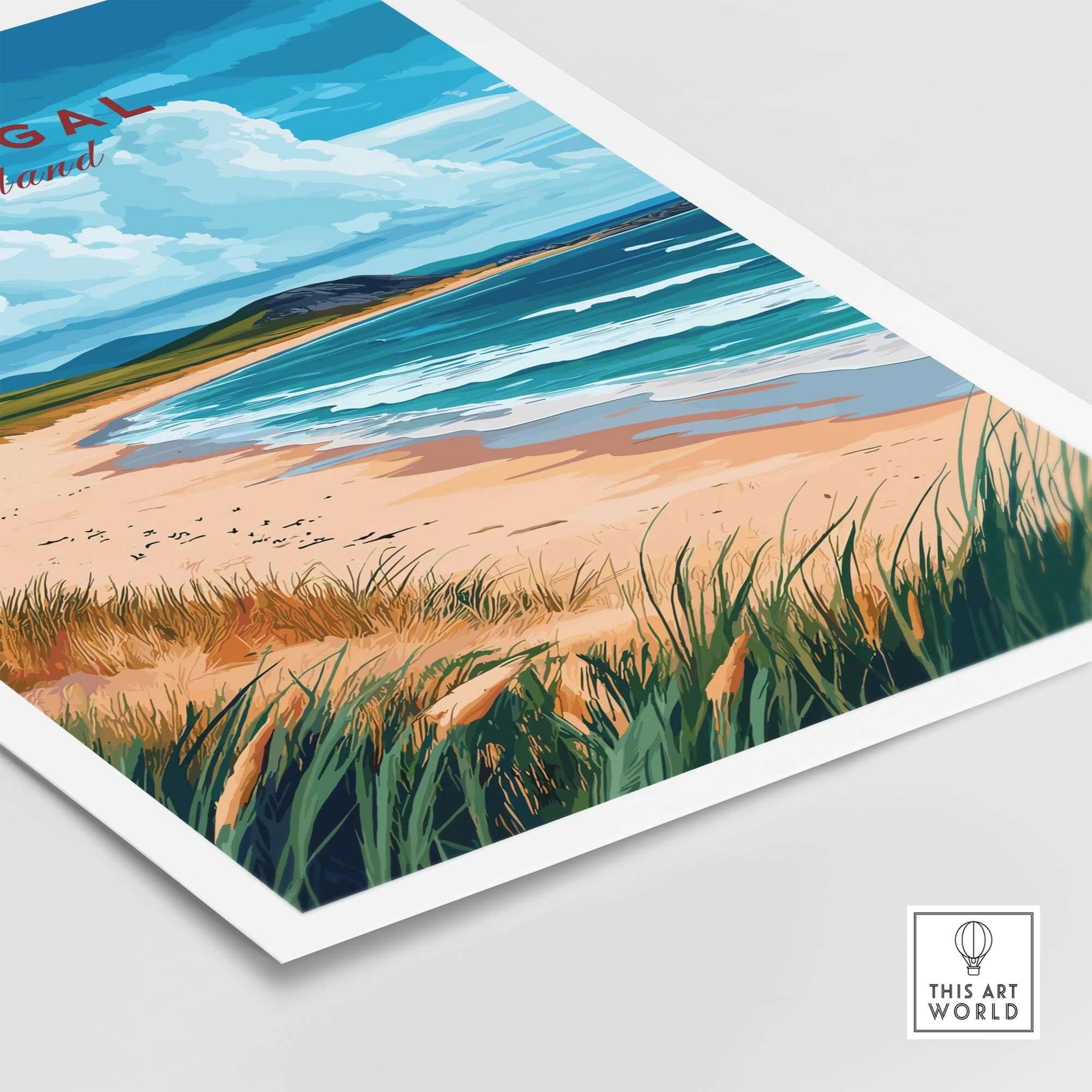 Donegal Wall Art poster print showcasing the stunning coastal landscape of Donegal, Ireland, with vibrant colors.