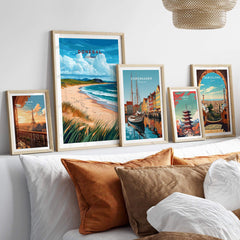 Donegal Wall Art featuring vibrant coastal landscape posters in a stylish home decor setting.