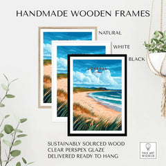 Donegal Wall Art framed in natural, white, and black handmade wooden frames, sustainably sourced and ready to hang.