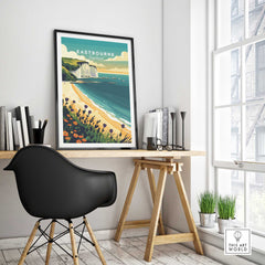 Eastbourne Wall Art print displayed in a stylish interior, highlighting the beauty of the Eastbourne coastline.