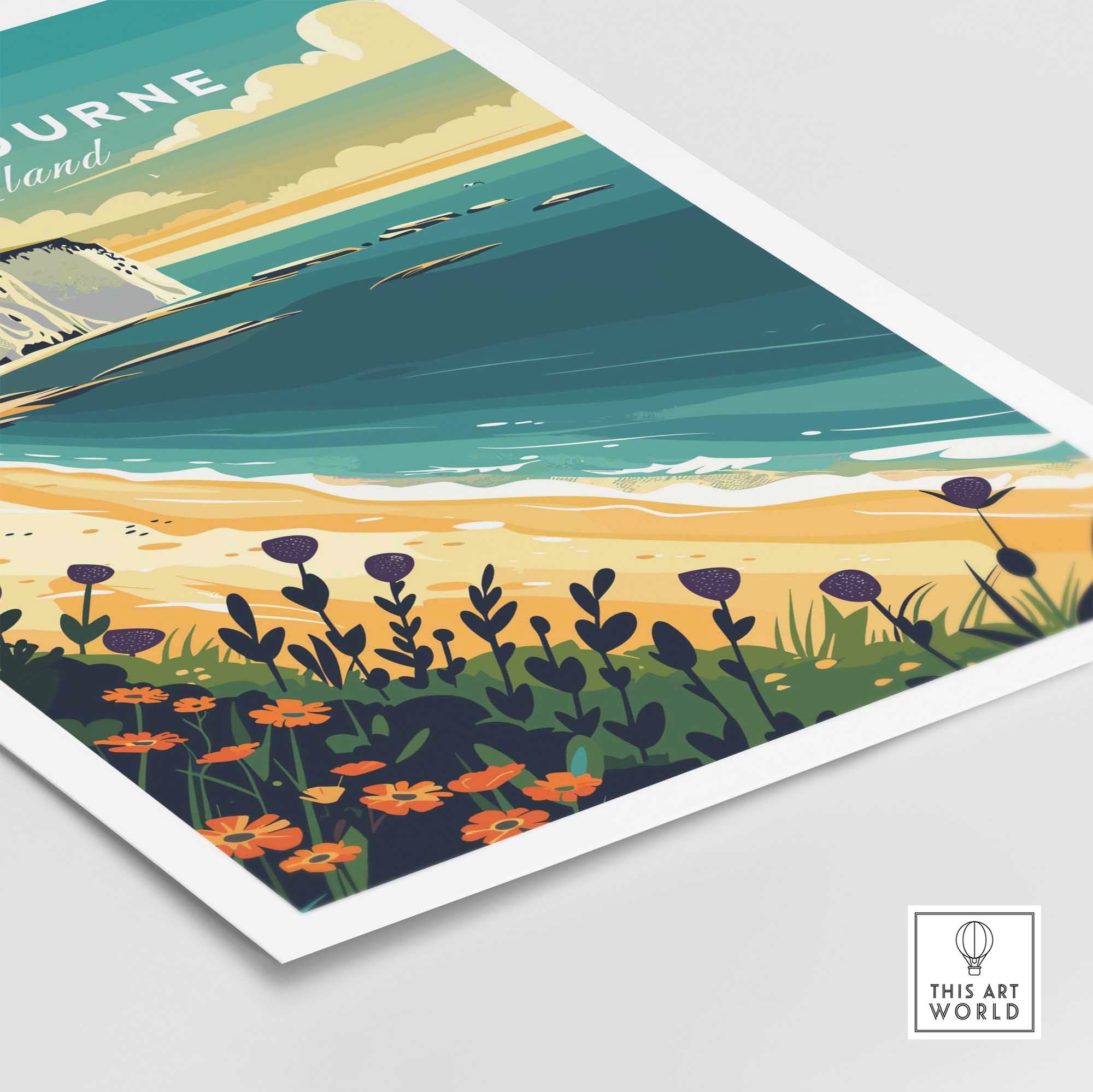 Eastbourne Wall Art showcasing the beautiful coastal landscape of Eastbourne, UK with floral details.