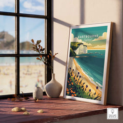Eastbourne Wall Art showcasing the coastline and beach view, perfect for adding serenity to your home decor.