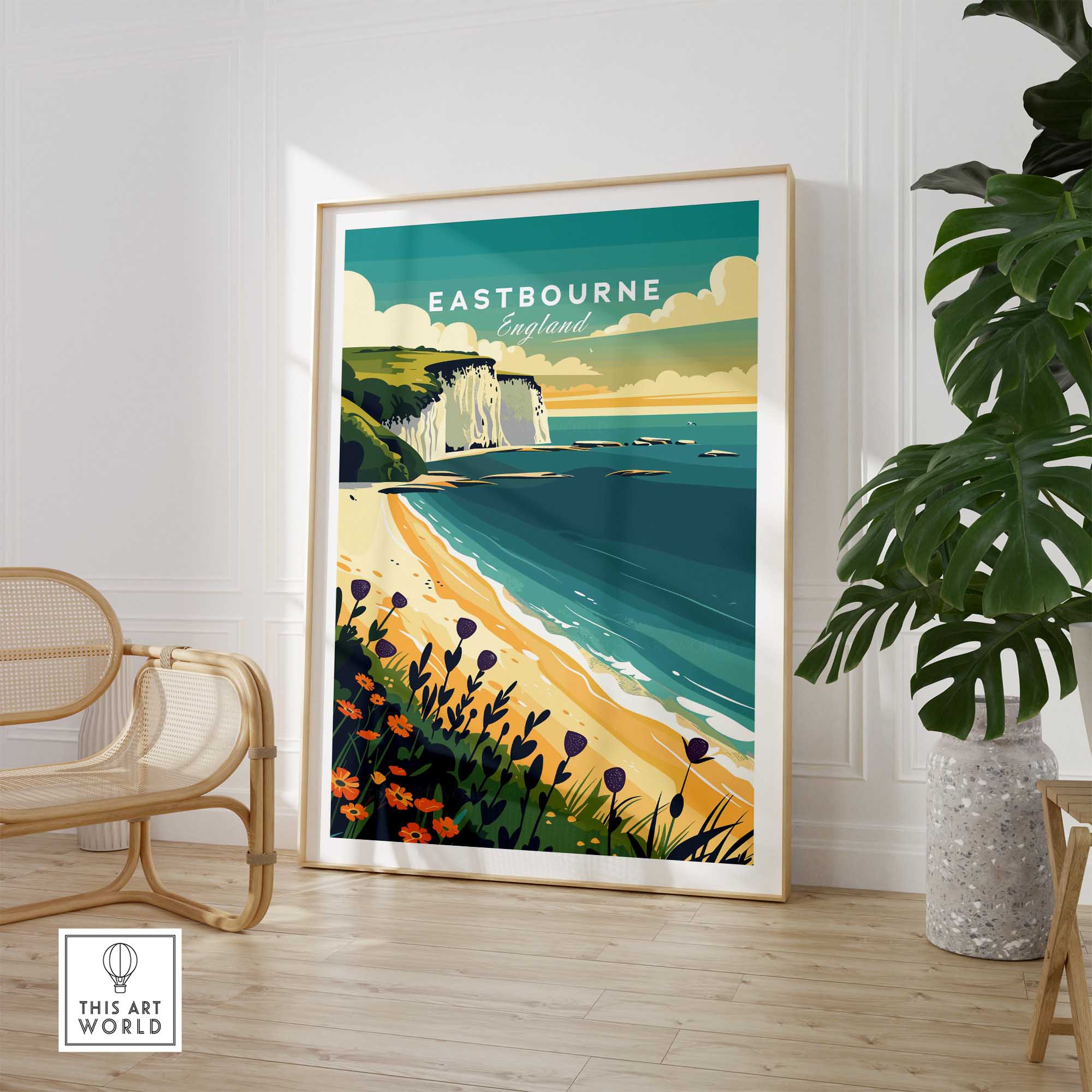 Eastbourne Wall Art depicting the stunning Eastbourne coastline in a stylish interior setting.
