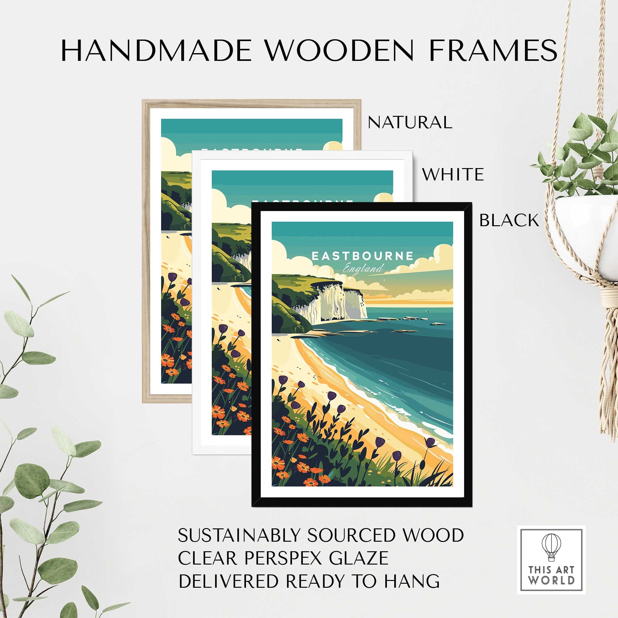 Eastbourne Wall Art frames in natural, white, and black. Handmade with sustainably sourced wood, ready to hang.