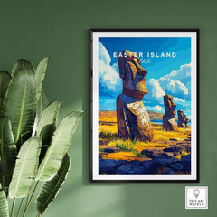 Easter Island Wall Art showcasing iconic Moai statues against a vibrant landscape, perfect for home decor.