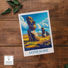 Easter Island Wall Art Print showcasing iconic statues against a vibrant sky, perfect for home decor.