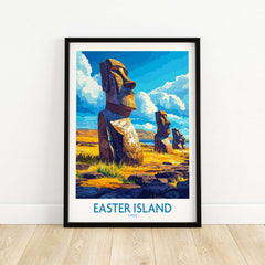Easter Island Wall Art Print featuring colorful Moai statues against a vibrant sky, perfect for home decor enthusiasts.