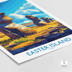 Easter Island Wall Art Print featuring iconic statues with vibrant colors and stunning landscapes.