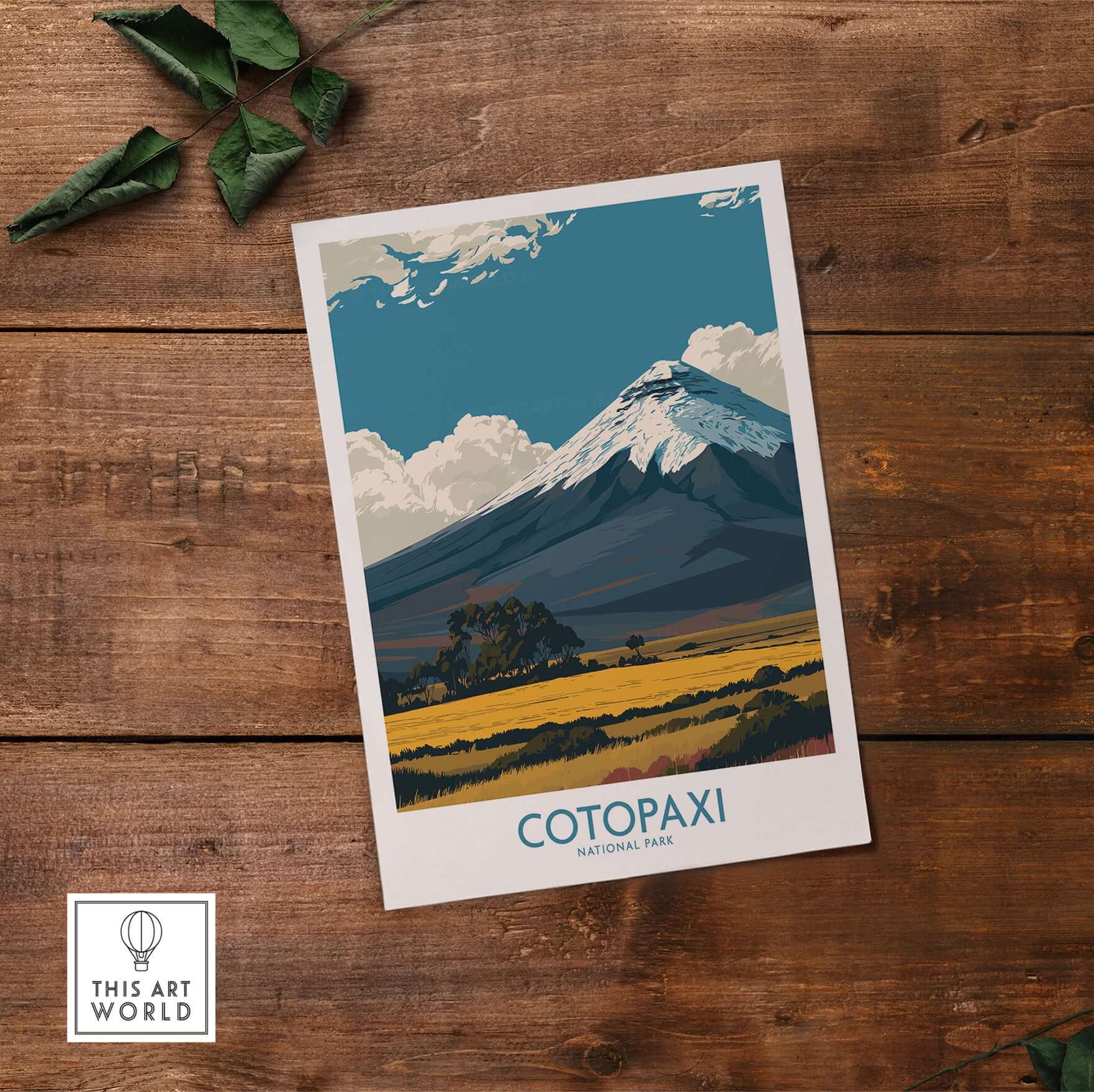 Ecuador Landscape Print Cotopaxi Volcano National Park Travel Poster Wall Art showcasing the iconic Cotopaxi peak.