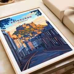 Edinburgh Wall Art featuring a breathtaking castle at sunset, perfect for bringing the beauty of Scotland into your home.
