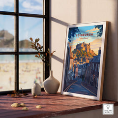 Edinburgh Wall Art featuring a vibrant castle with a sunset view, perfect for enhancing home decor.