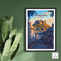 Edinburgh Wall Art showcasing a scenic view of Edinburgh castle at sunset, perfect for home decor.