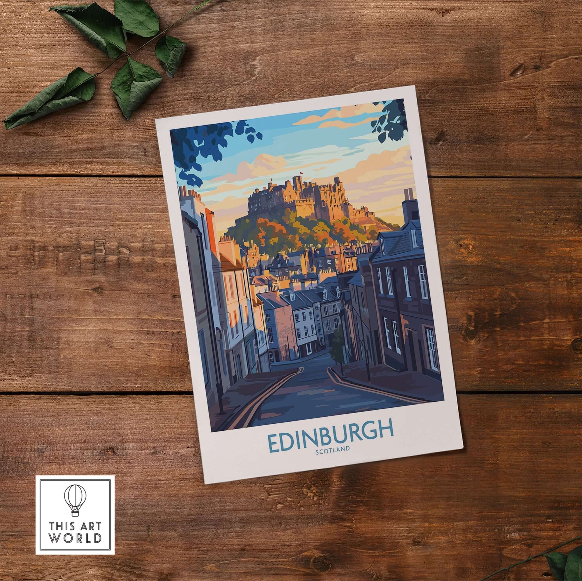 Edinburgh Wall Art Print featuring the iconic Edinburgh castle and charming streets of Scotland.
