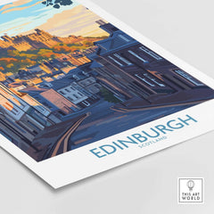 Edinburgh Wall Art Print showcasing a colorful view of Edinburgh streets and castle in Scotland.