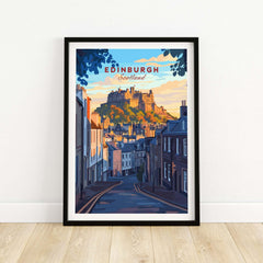 Edinburgh Wall Art featuring a stunning view of Edinburgh castle against a beautiful sunset backdrop.