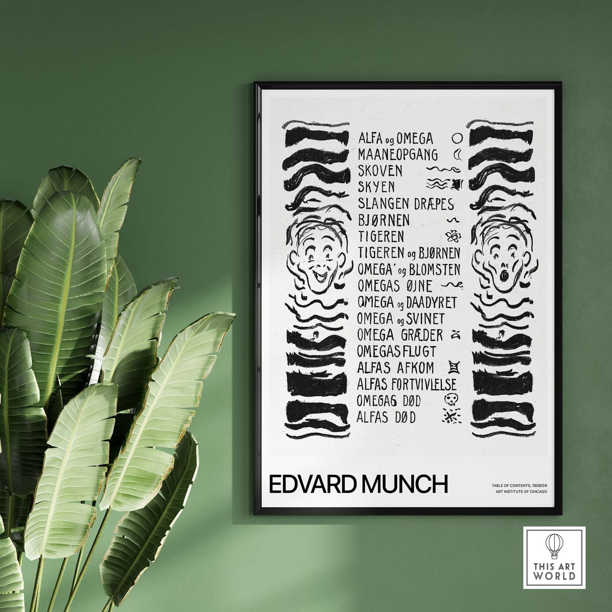 Edvard Munch Art Print - Table of Contents Alpha Omega Series Print Art Institute of Chicago Poster featuring graphic motifs.