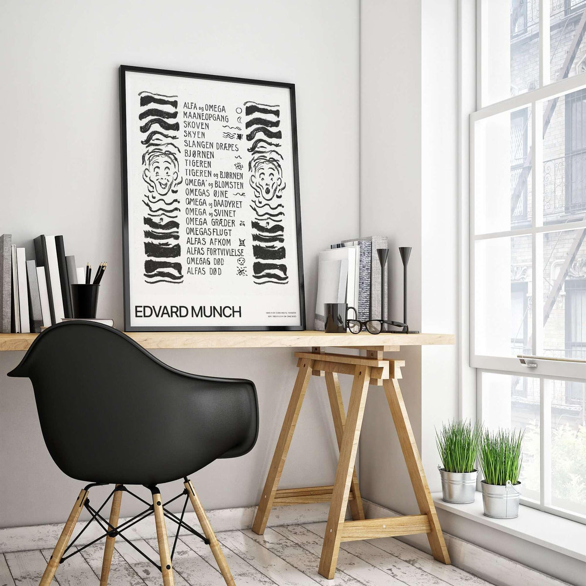 Edvard Munch Art Print - Table of Contents Alpha Omega Series Print Art Institute of Chicago Poster displayed in a modern workspace.
