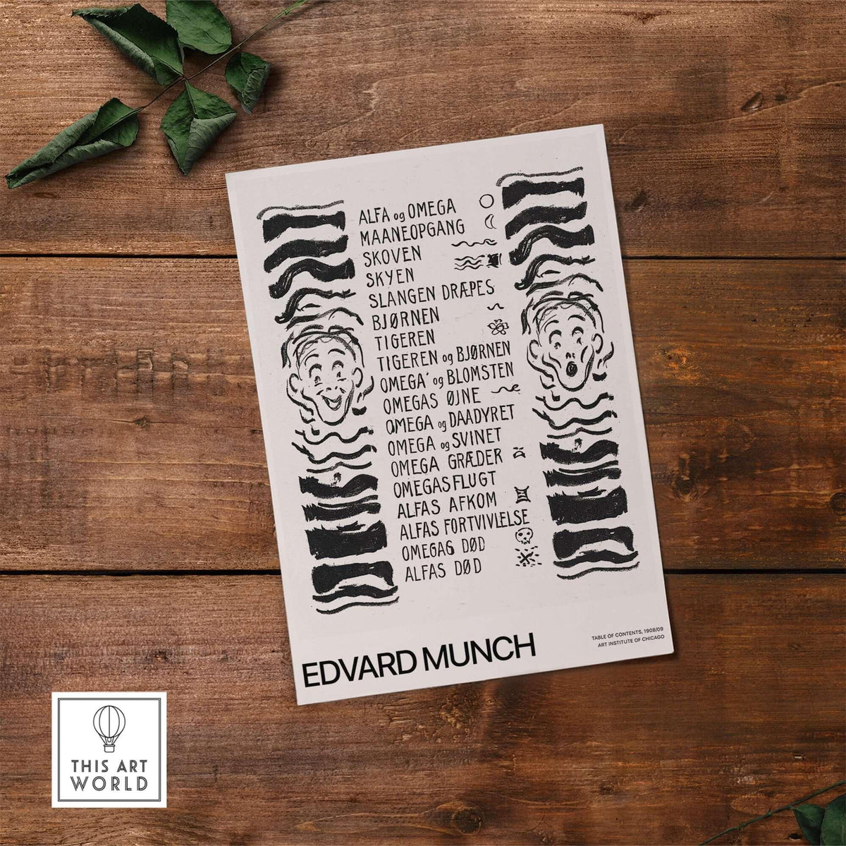Edvard Munch Art Print - Table of Contents Alpha Omega Series Print Art Institute of Chicago Poster showcasing text and motifs.