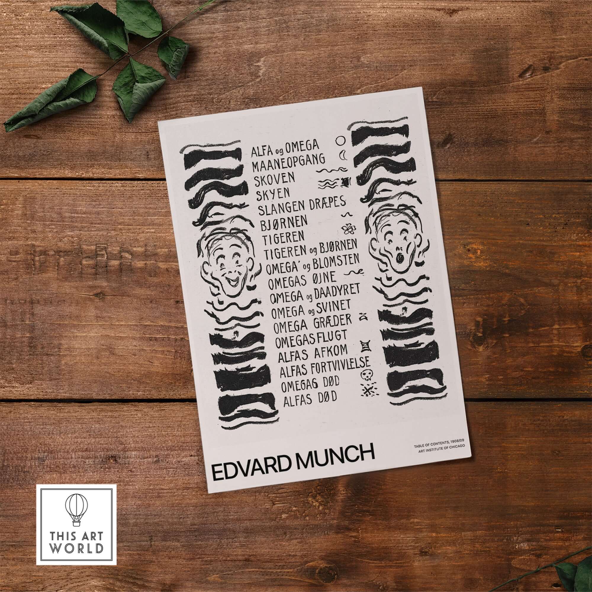 Edvard Munch Art Print - Table of Contents Alpha Omega Series Print Art Institute of Chicago Poster showcasing text and motifs.