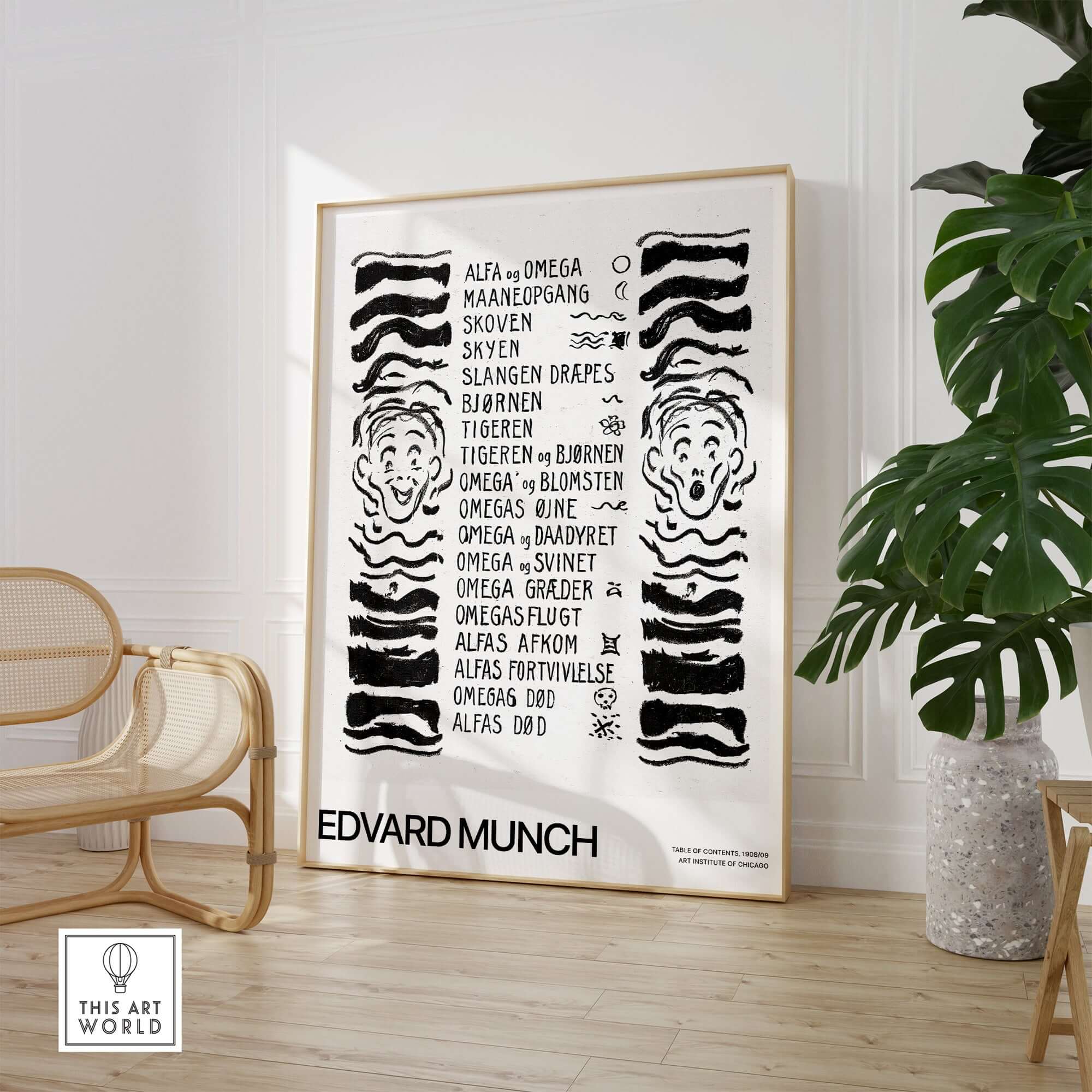 Edvard Munch Art Print - Table of Contents Alpha Omega Series Print Art Institute of Chicago Poster displayed on a wall.