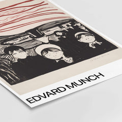 Edvard Munch Art Print - Anxiety 1896 Expressionist Lithograph MoMA Poster featuring haunting faces and red sky.