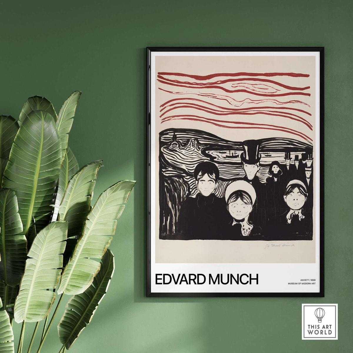 Edvard Munch Art Print - Anxiety 1896 Expressionist Lithograph MoMA Poster displayed in a modern interior setting.