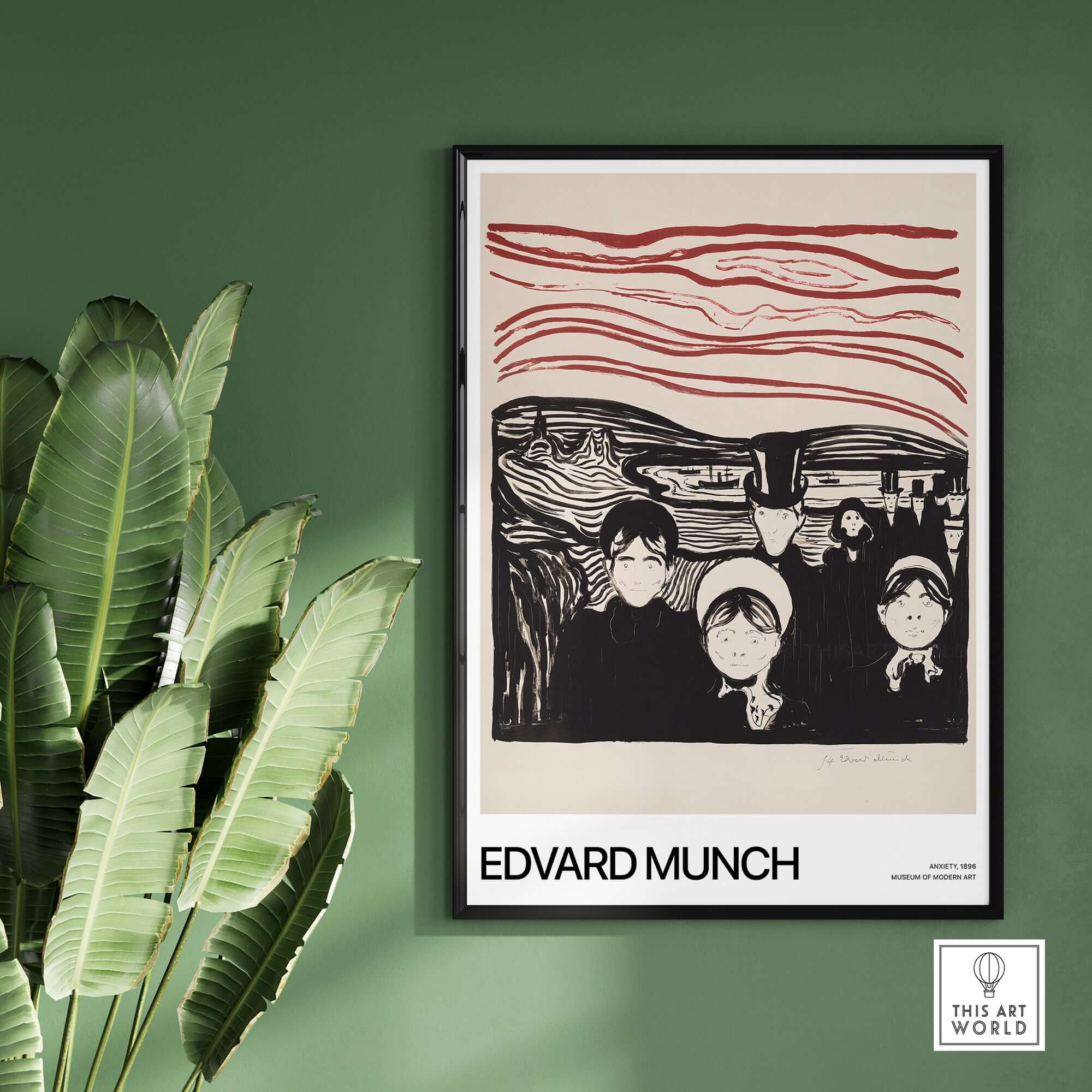 Edvard Munch Art Print - Anxiety 1896 Expressionist Lithograph MoMA Poster displayed in a modern interior setting.
