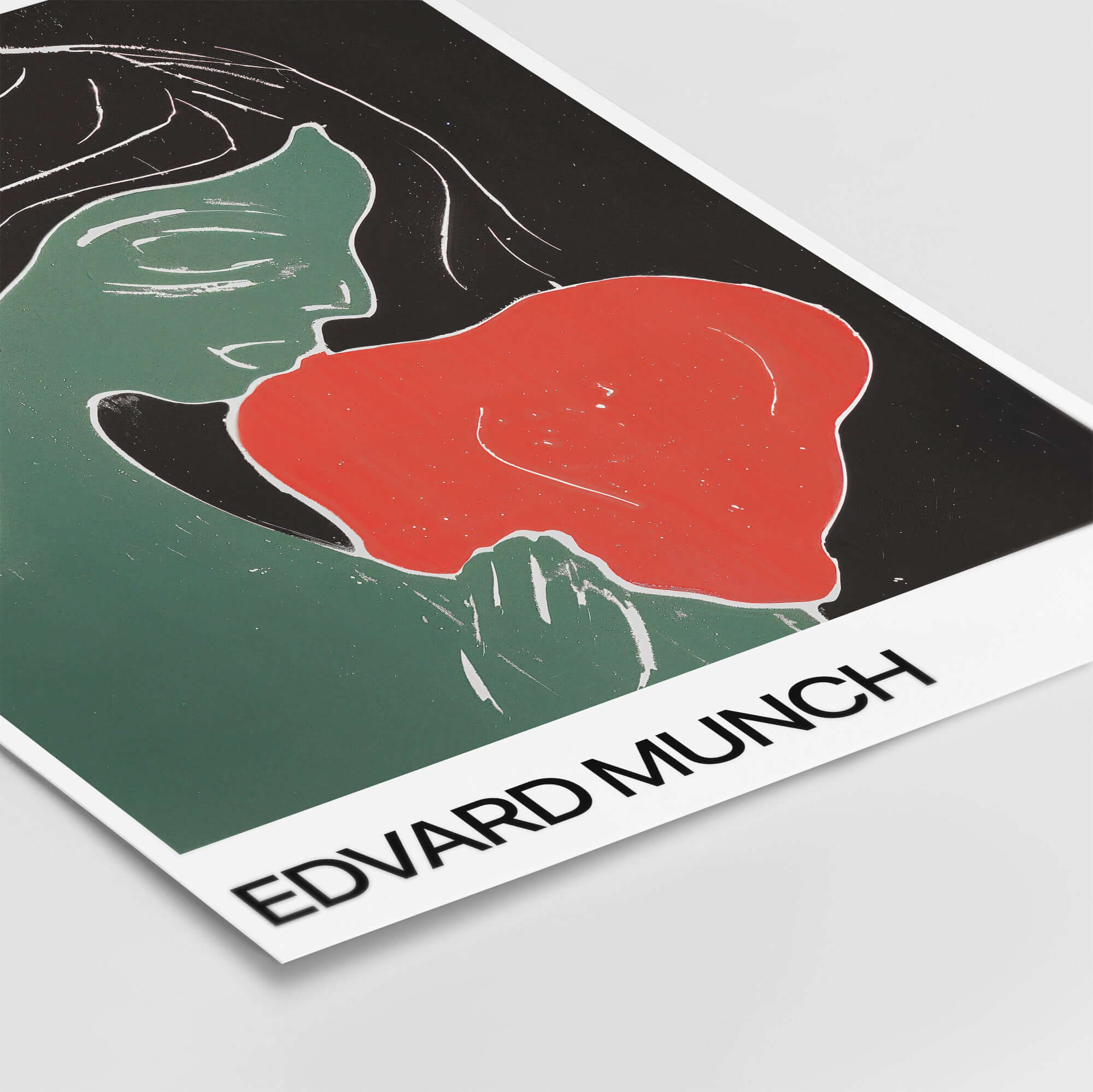 Edvard Munch Art Print - Edvard Munch Two Heart c1899 Woodcut - Symbolist Love Poster featuring a green figure and red heart.