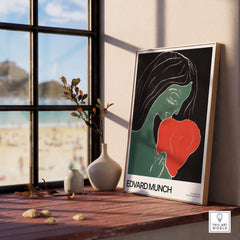 Edvard Munch Art Print - Edvard Munch Two Heart c1899 Woodcut - Symbolist Love Poster displayed in a sunlit room.
