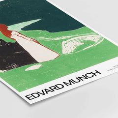 Edvard Munch Art Print - Two Women on the Shore 1898 Woodcut AIC Poster featuring bold colors and shapes.
