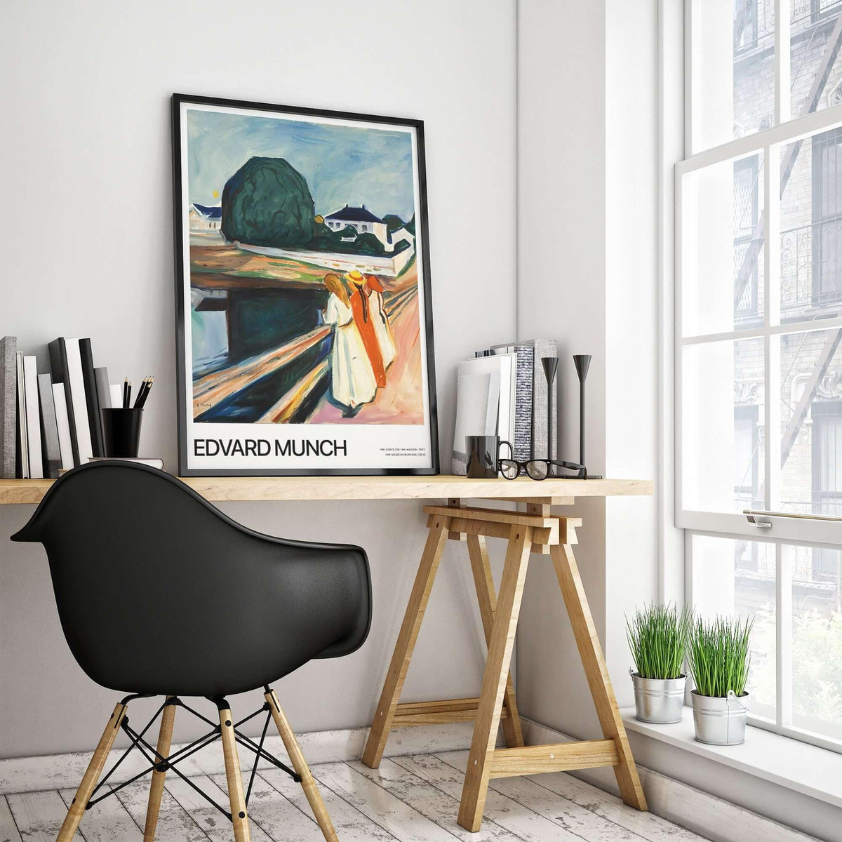 Edvard Munch Art Print - The Girls on the Bridge 1927 Painting - Museum Poster displayed in a stylish workspace.
