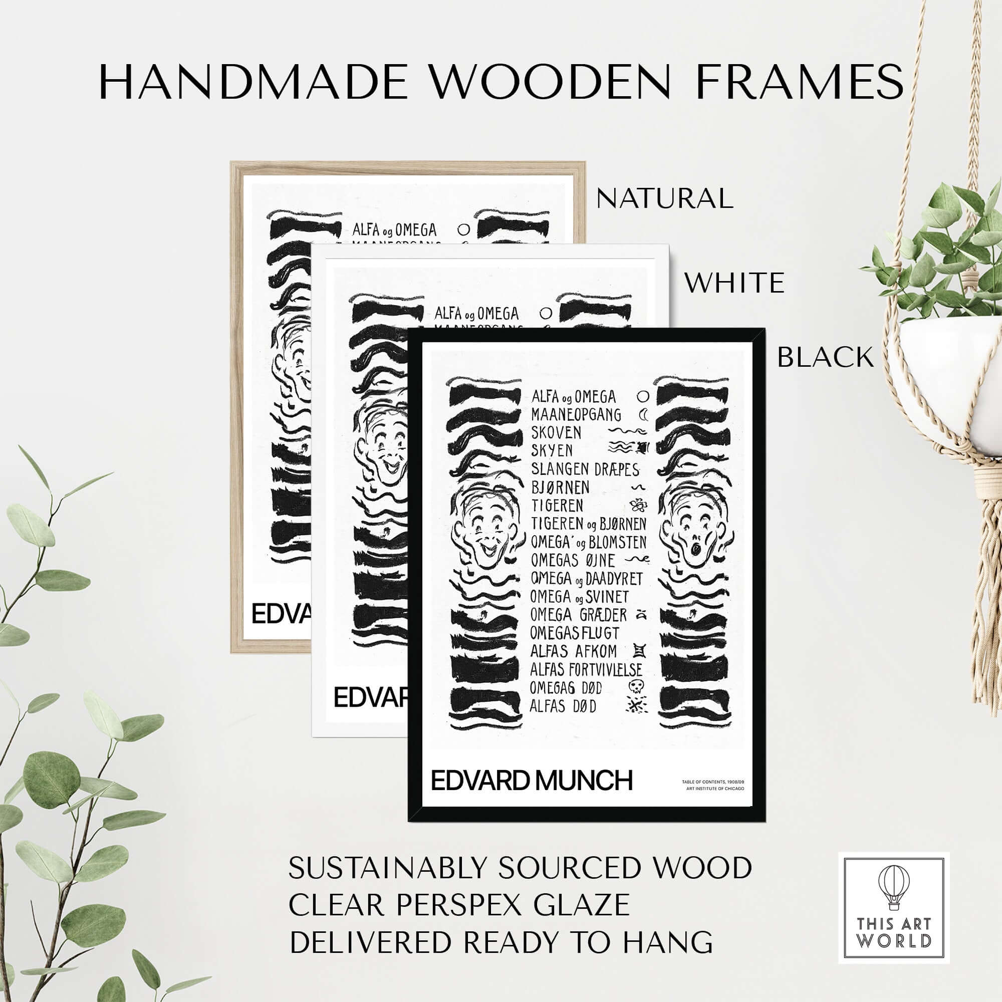 Edvard Munch Art Print - Table of Contents Alpha Omega Series Print Art Institute of Chicago Poster in handmade wooden frames