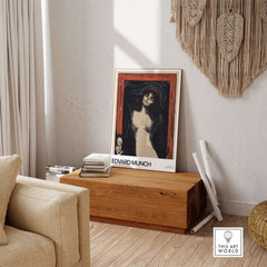 Edvard Munch Art Print - Madonna 1895 Color Lithograph Symbolist Poster displayed in a stylish interior setting.