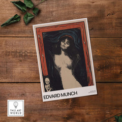 Edvard Munch Art Print - Madonna 1895 Color Lithograph Symbolist Poster on wooden background