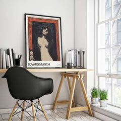 Edvard Munch Art Print - Madonna 1895 Color Lithograph Symbolist Poster displayed in a modern workspace interior.