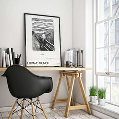 Edvard Munch The Scream 1895 Lithograph Art Print Expressionist Poster displayed in a modern office interior.