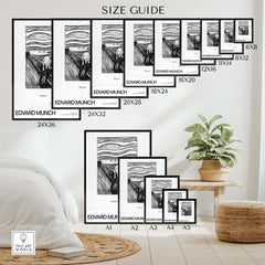 Edvard Munch The Scream 1895 Lithograph Art Print Expressionist Poster size guide for various frame dimensions.
