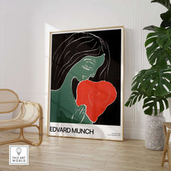 Edvard Munch Art Print - Edvard Munch Two Heart c1899 Woodcut - Symbolist Love Poster displayed in a modern interior.