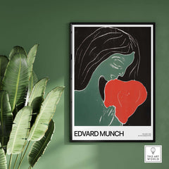 Edvard Munch Art Print - Edvard Munch Two Heart c1899 Woodcut - Symbolist Love Poster featuring a green figure with a red heart.