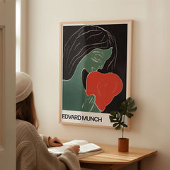 Edvard Munch Art Print - Edvard Munch Two Heart c1899 Woodcut - Symbolist Love Poster displayed on a wall.