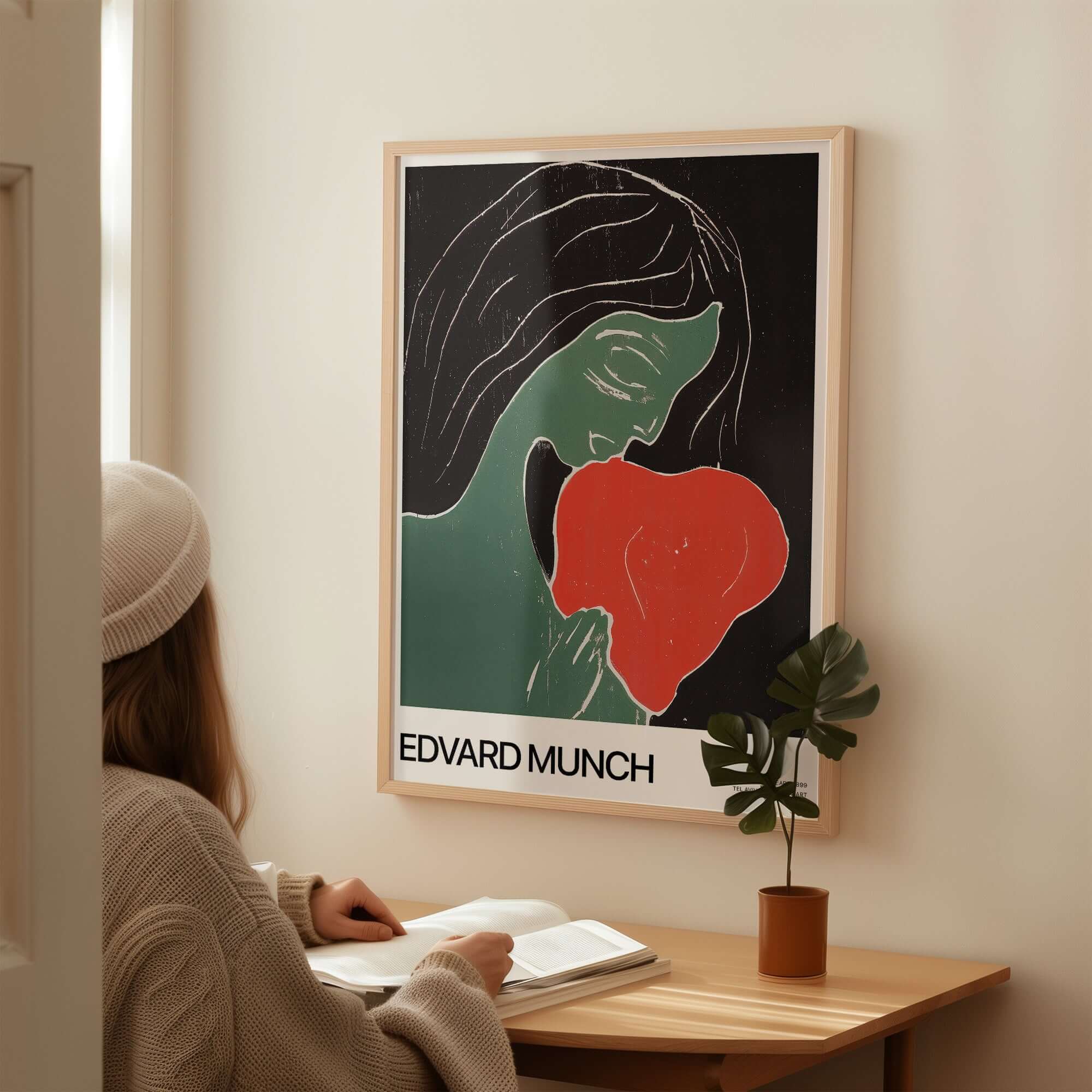 Edvard Munch Art Print - Edvard Munch Two Heart c1899 Woodcut - Symbolist Love Poster displayed on a wall.