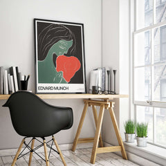 Edvard Munch Art Print - Edvard Munch Two Heart c1899 Woodcut - Symbolist Love Poster displayed in modern interior.