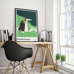 Edvard Munch Art Print - Two Women on the Shore 1898 Woodcut AIC Poster displayed in a modern work space.