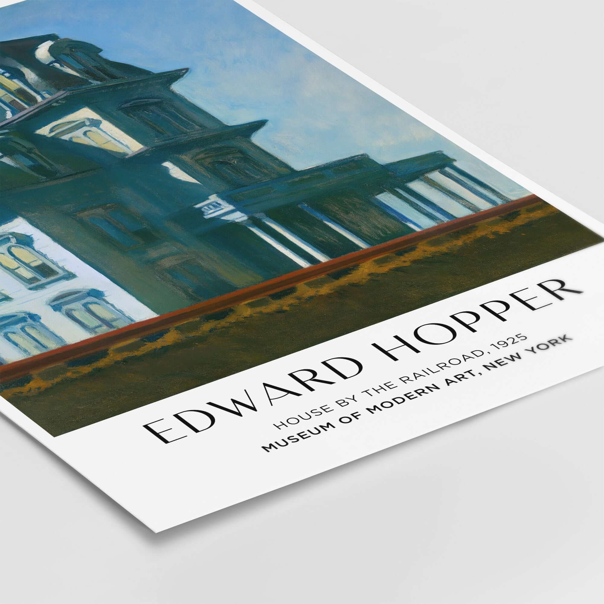 Edward Hopper House by the Railroad 1925 MoMA Art Print Poster featuring a Victorian house and modern art design.